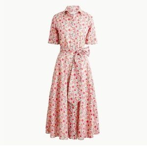 J Crew Belted Shirt Dress in Liberty Danjo Floral, w/White Slip, Size 12 - NWT